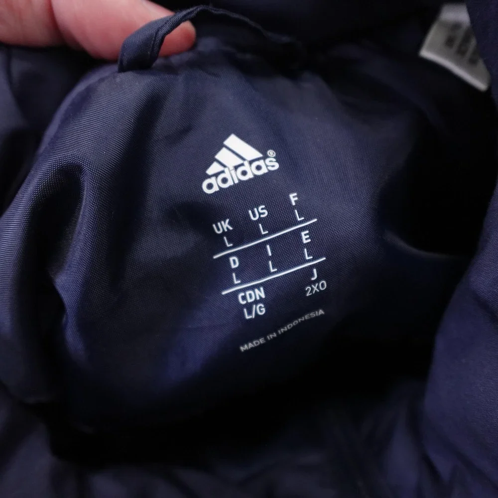 Adidas Jacket‎ Mens Large Blue Hooded Full Zip Windbreaker 3 Stripe X29694